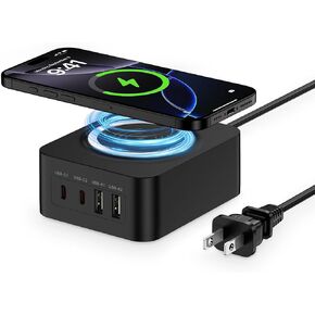 محطة شحن 60W لأجهزة متعددة مع 2 USB منفذ ومنفذ USB C PD ، 15W شاحن لاسلكي Multi Fast Charge Hub لأجهزة iPhone 16 15 Ipad Samsung S25 S24 S23 Fe Moto Razr 2024 Pixel 9 Pro 8a