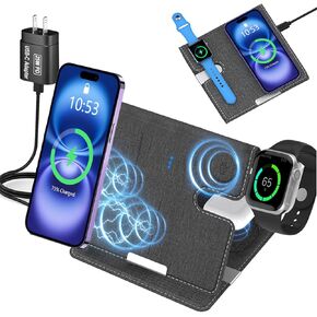 3 in 1 Charging Station for Apple, Fast Foldable Travel Wireless Charger Stand for iPhone 16/15/14/13/12/11 & for Apple Watch Charger Wireless Charging Station for Multiple Devices for AirPods 4/3/Pro