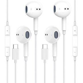 2 Pack USB C Headphones for iPhone 16/15 Earbuds USB C Wired Earphones with Mic & Remote Control Noise Cancelling for iPhone 16 pro, iPad Pro, Galaxy S23/S22/S21/S20/Ultra Note 10/20, Pixel 7/6/6a
