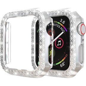 Diamond Case for Apple Watch 40mm 44mm 41mm 45mm, Hard PC Protective Bumper with Tempered Glass Screen Protector for iWatch Series 8/7/6/5/4/3/2/1/SE