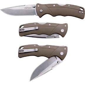 Cold Steel VERDICT 4116SS / 3" SPEAR POINT BLADE / 4116SS STRAIGHT EDGE STEEL W/STONEWASH FINISH/FDE GFN HANDLE/BLACK POCKET CLIP