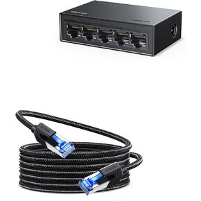 UGREEN Cat 8 Ethernet Cable 25FT Bundle with 5 Port Gigabit Ethernet Switch