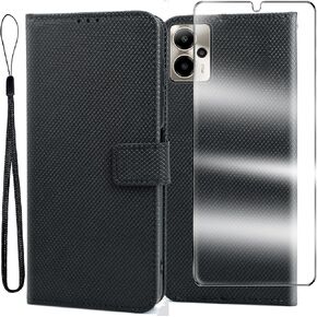 for Cricket Outlast 5G 2024 Case,with Screen Protector,PU Card Slots Shockproof Protective Flip Cover Phone Wallet Case for AT&T Motivate Pro 5G, Black