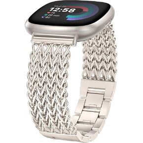 Minyee Metal Bands Compatible with Fitbit Sense 2/Versa 4/Versa 3/Sense Bands Women, Dressy Stainless Steel Multi-chain Designer Luxury Link Bracelet Wristband Replacement Strap
