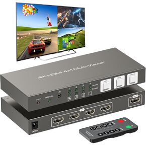 HDMI Multiviewer 4x1 4 Port Multi-Picture Seamless Switch 4 Input 1 Output Split Screen TV, Support 4K@30Hz 1080P60Hz Applicable to Display Multiple Signal Sources on The Same Monitor