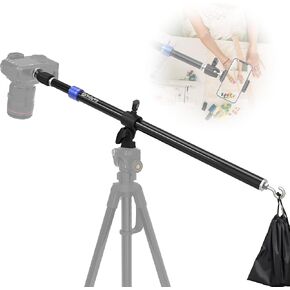 37.8" Overhead Tripod Extension Arm w/360-degree Ball Head– Aluminum Horizontal Center Column with Phone & Camera Mounts, Retractable Tripod Boom Arm for Overhead Shots