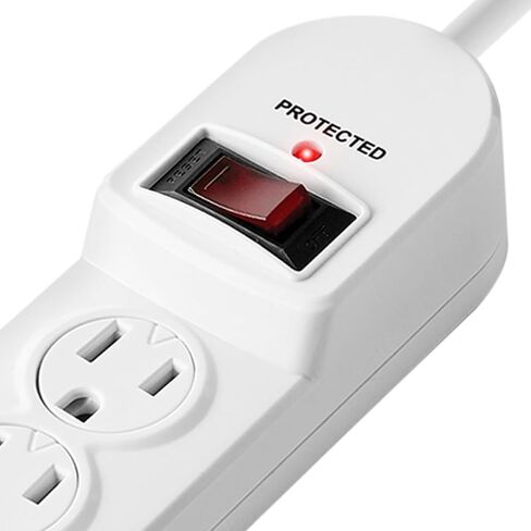 Surge Protector Power Strip with 6ft Extension Cord, 510 Joules, Straight Plug, Safety Cover,Integrated Circuit Breaker,PS-636, White,UL Listed in Saudi Arabia