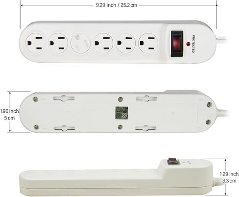 Surge Protector Power Strip with 6ft Extension Cord, 510 Joules, Straight Plug, Safety Cover,Integrated Circuit Breaker,PS-636, White,UL Listed in Saudi Arabia