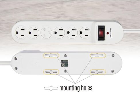 Surge Protector Power Strip with 6ft Extension Cord, 510 Joules, Straight Plug, Safety Cover,Integrated Circuit Breaker,PS-636, White,UL Listed in Saudi Arabia
