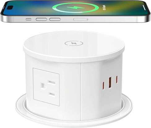Pop up Outlet for Countertop with Wireless Charger,45W USB C Port, 4.7'' Diameter Round Pop Up Counter Outlet with AC Outlets,USB Ports,Hidden Outlet,Pop Out Outlet in Kuwait