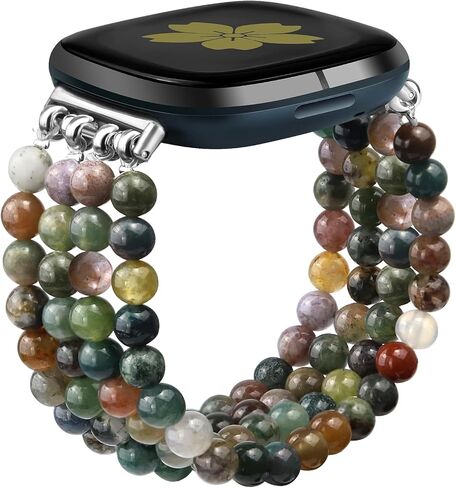 Natural Stone Beaded Bracelet Watch Band Women for Fitbit Versa 4/Versa 3/Sense 2/Sense Bands Feminine Cute Handmade Boho Elastic Stretch Strap Replacement Agate Healing Stones Wristband in Kuwait