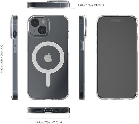 Sinjimoru for iPhone 15 Case, Compatible with MagSafe, Anti-Yellowing UV Coating, PC & TPU Clear Shockproof Design 1500G Strong Magnet M-Airclo in Kuwait