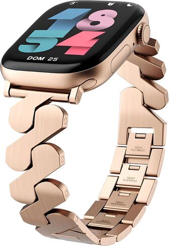Premium Rose Gold Stainless Steel Band for Apple Watch Men Women - Durable Secure Clasp, Elegant Strap Bracelet for 38mm 40mm 41mm 42mm 44mm 45mm 46mm 49mm iWatch Series 1 2 3 4 5 6 7 8 9 10 SE Ultra in Saudi Arabia