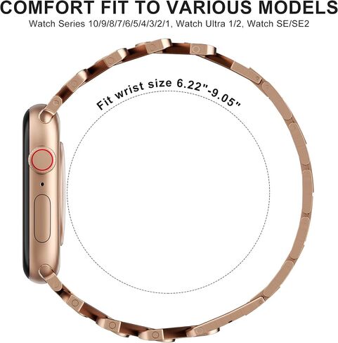 Premium Rose Gold Stainless Steel Band for Apple Watch Men Women - Durable Secure Clasp, Elegant Strap Bracelet for 38mm 40mm 41mm 42mm 44mm 45mm 46mm 49mm iWatch Series 1 2 3 4 5 6 7 8 9 10 SE Ultra in Saudi Arabia