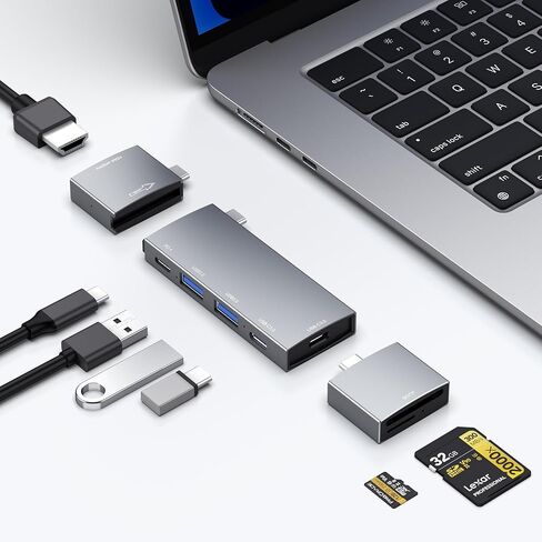 موزع USB C لجهاز MacBook، موزع USB-C 7 في 2، لمنفذ Thunderbolt 4 USB C، 4K 60 هرتز HDMI، إيثرنت، 2 منافذ USB A، قارئ بطاقة SD SD لجهاز MacBook Pro 13 بوصة، MacBook Air M1 M2 M3 iPad ديل لينوفو in Saudi Arabia