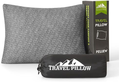 Camping Pillow Travel Pillow Small Shredded Memory Foam Pillow - Compressible Medium Firm, Breathable Cover, Ideal Backpacking Hiking, Airplane and Car in Kuwait