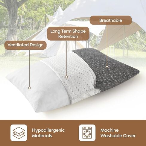 Camping Pillow Travel Pillow Small Shredded Memory Foam Pillow - Compressible Medium Firm, Breathable Cover, Ideal Backpacking Hiking, Airplane and Car in Kuwait