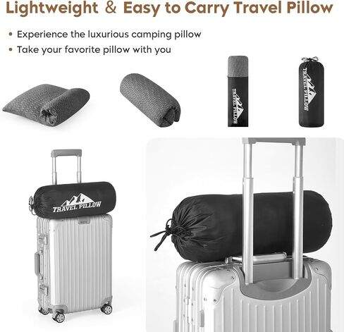 Camping Pillow Travel Pillow Small Shredded Memory Foam Pillow - Compressible Medium Firm, Breathable Cover, Ideal Backpacking Hiking, Airplane and Car in Kuwait