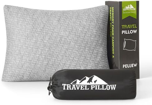 Camping Pillow Travel Pillow Small Shredded Memory Foam Pillow - Compressible Medium Firm, Breathable Cover, Ideal Backpacking Hiking, Airplane and Car in Kuwait