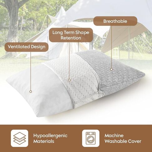 Camping Pillow Travel Pillow Small Shredded Memory Foam Pillow - Compressible Medium Firm, Breathable Cover, Ideal Backpacking Hiking, Airplane and Car in Kuwait