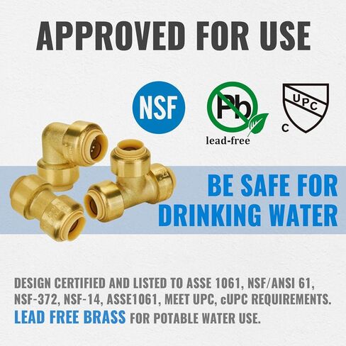 SUNGATOR Pushfit Plumbing Fitting Assortment 1/2 Inch, Straight Coupling (10 PCS), Tee (5 PCS), No Lead Brass Push to Connect Pex, Copper, CPVC, with A Disconnect Clip, Pack of 15 in Kuwait