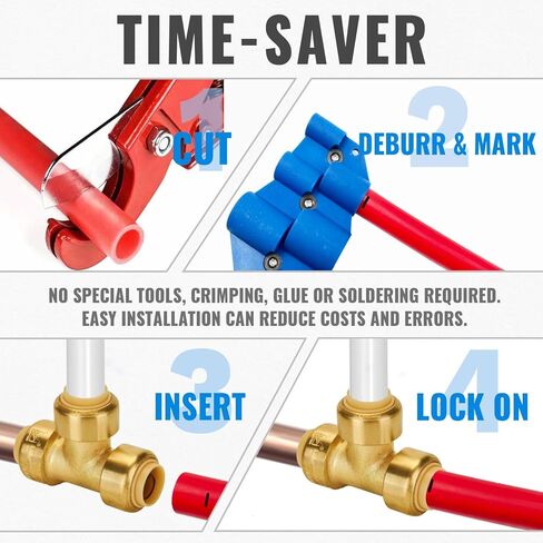 SUNGATOR Pushfit Plumbing Fitting Assortment 1/2 Inch, Straight Coupling (10 PCS), Tee (5 PCS), No Lead Brass Push to Connect Pex, Copper, CPVC, with A Disconnect Clip, Pack of 15 in Kuwait