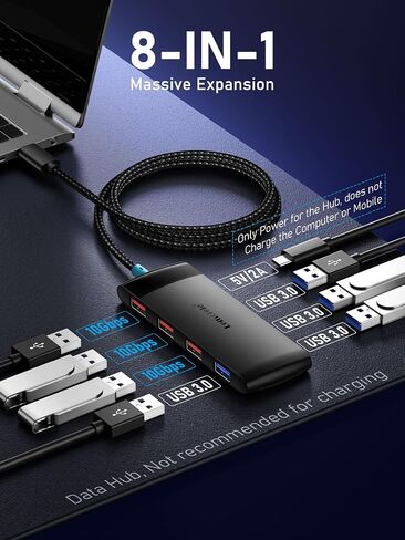 USB C Hub with 3 USB 3.2 10Gbps & 4 USB 3.0 5Gbps Ports, 5V 3A Charging Port, USB C to USB Port Extender for MacBook Pro/Air, HP Dell Laptops, iPad Pro, iPhone 15/15 Pro Max, etc., 1.97ft Cable in Saudi Arabia