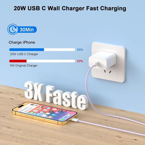شاحن iPhone 16 Pro Max شحن سريع، [معتمد من Apple MFi] كابل شحن USB C إلى USB C بطول 6 أقدام مع كتلة شاحن حائط سريع 20 وات من النوع C متوافق مع iPhone 16/16 Pro Max/16 Pro/16 Plus/15 iPad in Kuwait