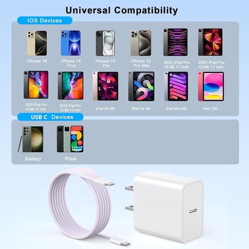 شاحن iPhone 16 Pro Max شحن سريع، [معتمد من Apple MFi] كابل شحن USB C إلى USB C بطول 6 أقدام مع كتلة شاحن حائط سريع 20 وات من النوع C متوافق مع iPhone 16/16 Pro Max/16 Pro/16 Plus/15 iPad in Kuwait
