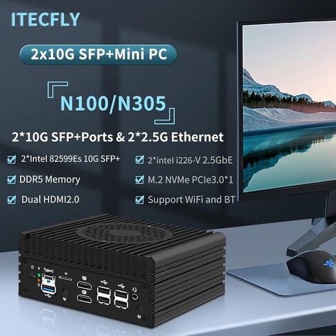 Firewall Mini PC 2x10G SFP+ Ports,Intel Alder Lake i3-N305(8C/8T,up to 3.8GHz) 2X i226-V 2.5GbE Mini Soft Router,SODIMM DDR5+M.2 NVMe SSD/2HDMI/USB2.0/USB3.2Gen1/Type-C Mini Desktop Computer in Saudi Arabia
