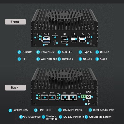 Firewall Mini PC 2x10G SFP+ Ports,Intel Alder Lake i3-N305(8C/8T,up to 3.8GHz) 2X i226-V 2.5GbE Mini Soft Router,SODIMM DDR5+M.2 NVMe SSD/2HDMI/USB2.0/USB3.2Gen1/Type-C Mini Desktop Computer in Saudi Arabia