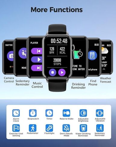 Health Fitness Tracker Smart Watch with 24/7 Heart Rate Blood Oxygen Blood Pressure Monitor Sleep Tracker 128 Exercise Modes Step Calorie Counter Pedometer IP68 Waterproof for Women Men Android iOS in Saudi Arabia