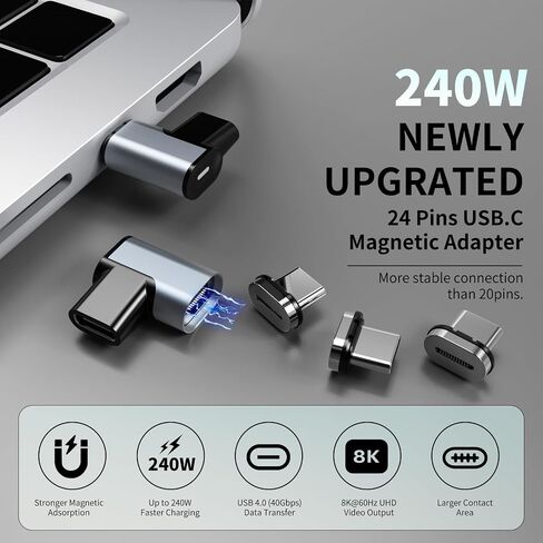 100W USB C Magnetic Adapter, Magnetic USB C Adapter with 11 Pins, 480Mbps Data Transfer, PD Fast Charging for MacBook Pro/Air, Type C Devices 2adapters, 2 Plugs in Saudi Arabia
