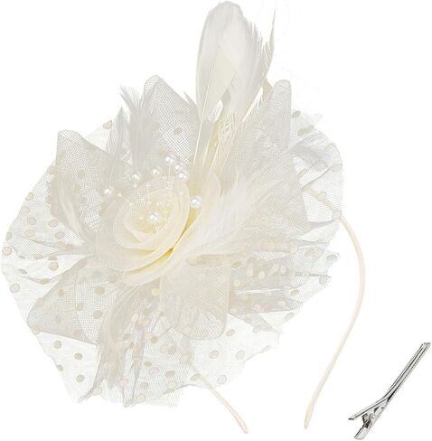 Fascinators Hats for Women Tea Party Flower Pearl Feather Wedding Fascinator Hat Derby Hats for Women Girls in Kuwait