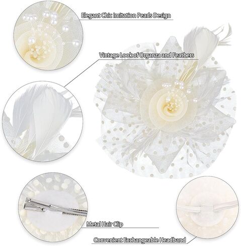 Fascinators Hats for Women Tea Party Flower Pearl Feather Wedding Fascinator Hat Derby Hats for Women Girls in Kuwait