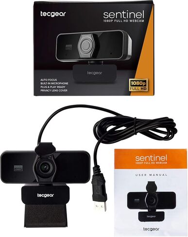1080P Full HD Auto Focus with Privacy Cover USB Webcam, Sentinel Webcam, Plug and Play, for Zoom/Skype/Discord/Conferencing/OBS and Video Calling, Mac PC Laptop Desktop (Black)… in Saudi Arabia