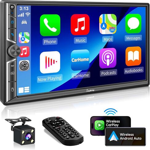 Sjoybring 7 بوصة Dine Din Car Stero مع Carplay و Android Auto ، شاشة اللمس عالية الدقة ، كاميرا احتياطية ، Bluetooth 5.0 ، الصوت 4.2 قناة ، راديو FM/AM ، رابط المرآة in Kuwait
