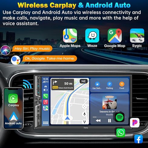 Sjoybring 7 بوصة Dine Din Car Stero مع Carplay و Android Auto ، شاشة اللمس عالية الدقة ، كاميرا احتياطية ، Bluetooth 5.0 ، الصوت 4.2 قناة ، راديو FM/AM ، رابط المرآة in Kuwait