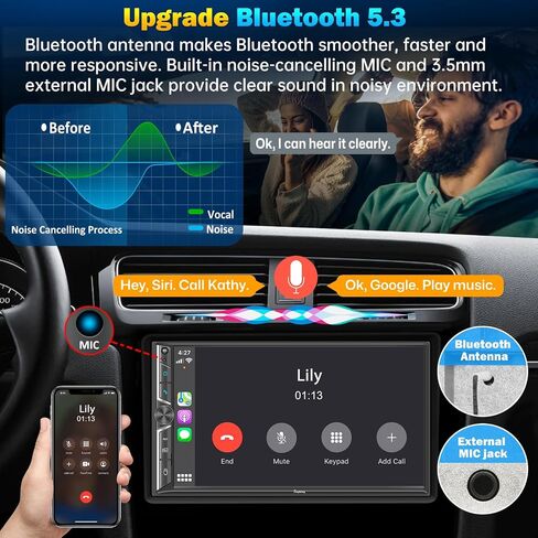 Sjoybring 7 بوصة Dine Din Car Stero مع Carplay و Android Auto ، شاشة اللمس عالية الدقة ، كاميرا احتياطية ، Bluetooth 5.0 ، الصوت 4.2 قناة ، راديو FM/AM ، رابط المرآة in Kuwait