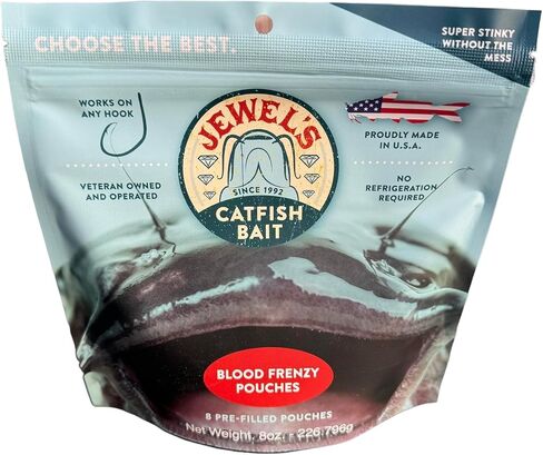 Jewels Catfish Bait - Blood Frenzy Bags - 8 Pre-Filled Bait Pouches per Bag - Approx 2" W x 2.5" L for Catfish Bait - Perfect for Rod&Reel, Jugs, & Trotlines in Saudi Arabia