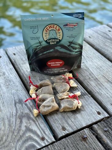 Jewels Catfish Bait - Blood Frenzy Bags - 8 Pre-Filled Bait Pouches per Bag - Approx 2" W x 2.5" L for Catfish Bait - Perfect for Rod&Reel, Jugs, & Trotlines in Saudi Arabia