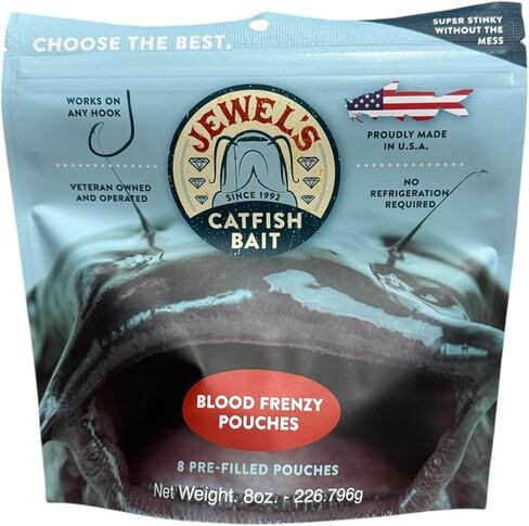Jewels Catfish Bait - Blood Frenzy Bags - 8 Pre-Filled Bait Pouches per Bag - Approx 2" W x 2.5" L for Catfish Bait - Perfect for Rod&Reel, Jugs, & Trotlines in Saudi Arabia