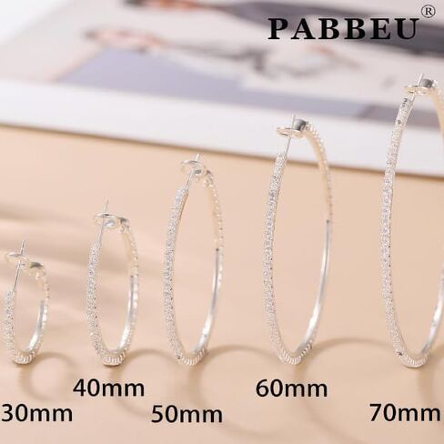 PABBEU 2mm 925 Sterling Silver Earrings Big Sterling Silver Hoop Earrings for Women Large Rhinestone Hoop Earrings Thin Hypoallergenic Cubic Zirconia Earrings for Women 30/40/50/60/70mm in Kuwait