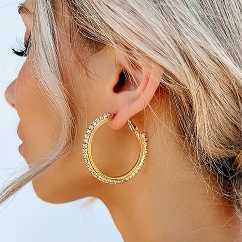 PABBEU 2mm 925 Sterling Silver Earrings Big Sterling Silver Hoop Earrings for Women Large Rhinestone Hoop Earrings Thin Hypoallergenic Cubic Zirconia Earrings for Women 30/40/50/60/70mm in Kuwait