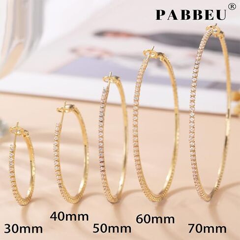 PABBEU 2mm 925 Sterling Silver Earrings Big Sterling Silver Hoop Earrings for Women Large Rhinestone Hoop Earrings Thin Hypoallergenic Cubic Zirconia Earrings for Women 30/40/50/60/70mm in Kuwait