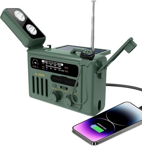 Emergency Crank Weather Radio,Hand Crank Radio, Solar AM/FM/NOAA Weather Portable Radio with Flashlight, Bluetooth Speaker, SOS Alert for Home Outdoors，Compass for Camping Survival in Saudi Arabia