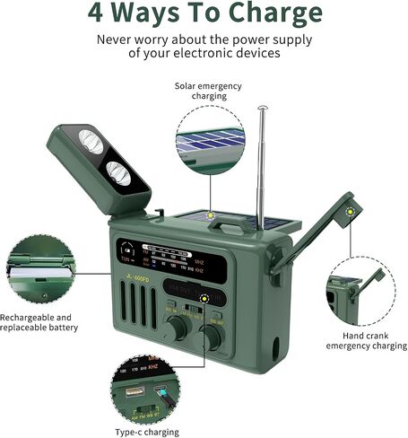 Emergency Crank Weather Radio,Hand Crank Radio, Solar AM/FM/NOAA Weather Portable Radio with Flashlight, Bluetooth Speaker, SOS Alert for Home Outdoors，Compass for Camping Survival in Saudi Arabia