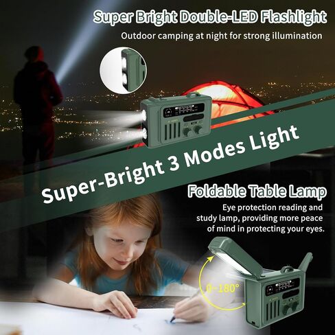 Emergency Crank Weather Radio,Hand Crank Radio, Solar AM/FM/NOAA Weather Portable Radio with Flashlight, Bluetooth Speaker, SOS Alert for Home Outdoors，Compass for Camping Survival in Saudi Arabia