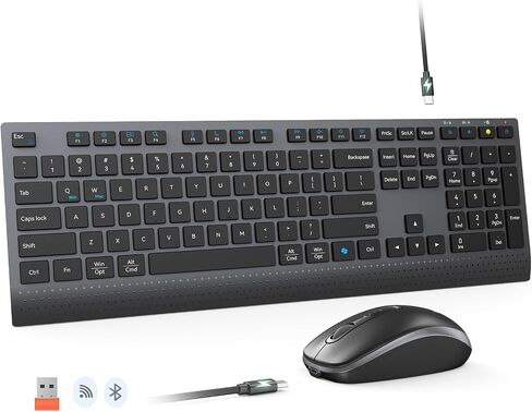 MEETION Wireless Keyboard and Mouse, 2.4 GHz Wireless/Bluetooth, Multi Device Full Size Rechargeable Keyboard, 3800 DPI Optical Mouse, for Windows/Mac, Laptop Computer Desktop iPad Phone in Saudi Arabia