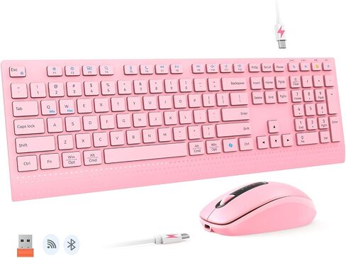MEETION Wireless Keyboard and Mouse, 2.4 GHz Wireless/Bluetooth, Multi Device Full Size Rechargeable Keyboard, 3800 DPI Optical Mouse, for Windows/Mac, Laptop Computer Desktop iPad Phone in Saudi Arabia